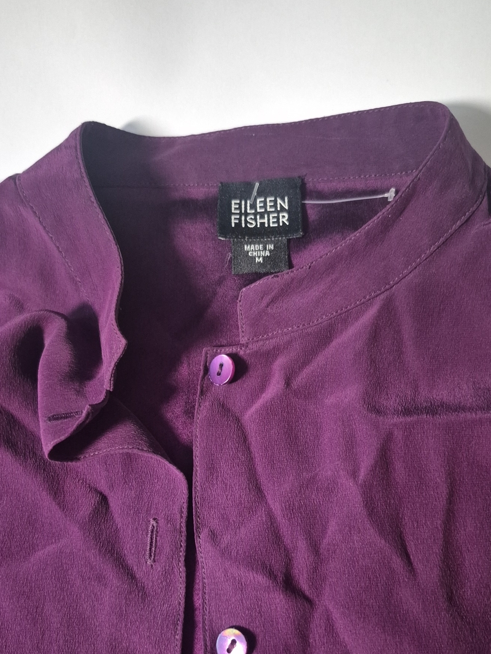 Eileen Fisher Deep Plum Band Collar Button-Down Shirt